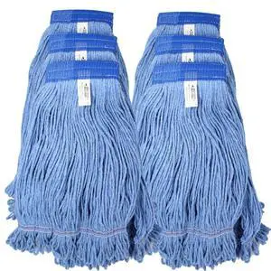 Mop Heads Commercial Grade USA Made Looped End Heavy Duty Large Mop Head of Blue 4-Ply Synthetic Yarn Industrial Wet Mop Head Replacement and String Mop Refills (6, Large) Mop Heads Commercial Grade USA Made Looped End Heavy Duty Large Mop Head of Blue 4-Ply Synthetic Yarn Industrial Wet Mop Head Replacement and String Mop Refills (6, Large)