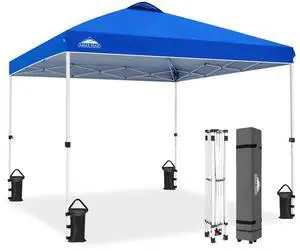 Pop Up Canopy Tent with Wheeled Carry Bag, 8 Stakes, 4 Ropes, 4 Weight Bags, Easy Set Up Tent Canopy, 10x10 ft, 100sqft of Shade, Blue Pop Up Canopy Tent with Wheeled Carry Bag, 8 Stakes, 4 Ropes, 4 Weight Bags, Easy Set Up Tent Canopy, 10x10 ft, 100sqft of Shade, Blue