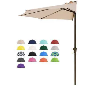 9ft Half Umbrella Outdoor Patio Umbrella Market Umbrellas with Crank, 1/2 Round Wall Umbrella 5 Sturdy Ribs UV Protection for Pool Garden Balcony Deck, Beige 9ft Half Umbrella Outdoor Patio Umbrella Market Umbrellas with Crank, 1/2 Round Wall Umbrella 5 Sturdy Ribs UV Protection for Pool Garden Balcony Deck, Beige