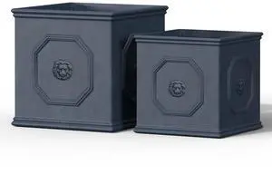 Square Lion Head Concrete Planter Set of 2, Classic English Style Plant Pot with Drainage Hole and Rubber Plug for Indoor Outdoor, 10.2"x10.2"x10.2" and 12.6"x12.6"x12.6" Antique Gray Square Lion Head Concrete Planter Set of 2, Classic English Style Plant Pot with Drainage Hole and Rubber Plug for Indoor Outdoor, 10.2"x10.2"x10.2" and 12.6"x12.6"x12.6" Antique Gray