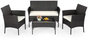 | 4-Piece Patio Furniture Set | Black | Outdoor Wicker Furniture with Coffee Table | Modern Rattan Chairs Conversation Set | Outdoor Seating | Weather-Resistant | for Porch, Garden, Lawn | 4-Piece Patio Furniture Set | Black | Outdoor Wicker Furniture with Coffee Table | Modern Rattan Chairs Conversation Set | Outdoor Seating | Weather-Resistant | for Porch, Garden, Lawn