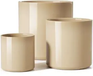 10+8+6 Inch Ceramic Pots for Plants, Indoor Planters with Drainage Hole and Plug, Modern Cylinder Flower Pots Set of 3 for Living Room and Bedroom, Glossy, Sand Beige 10+8+6 Inch Ceramic Pots for Plants, Indoor Planters with Drainage Hole and Plug, Modern Cylinder Flower Pots Set of 3 for Living Room and Bedroom, Glossy, Sand Beige