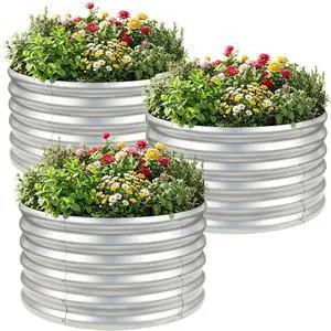 3PCS 2x2x2FT Galvanized Raised Garden Bed Kit Round Metal Flower Box Large Planter Raised Beds Outdoor Garden for Planting,Fruit,Herb Silver 3PCS 2x2x2FT Galvanized Raised Garden Bed Kit Round Metal Flower Box Large Planter Raised Beds Outdoor Garden for Planting,Fruit,Herb Silver