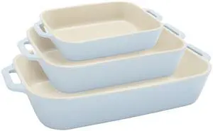 Ceramic 3-pc Rectangular Baking Dish Set - Macaron Pastel Blue Ceramic 3-pc Rectangular Baking Dish Set - Macaron Pastel Blue