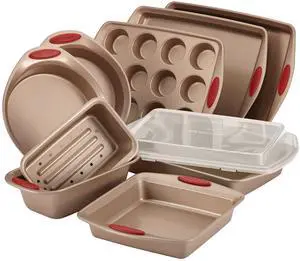 Cucina Nonstick Bakeware Baking Pans Set, Latte Brown and Cranberry Red, Baking Dishes, 10-Piece Cucina Nonstick Bakeware Baking Pans Set, Latte Brown and Cranberry Red, Baking Dishes, 10-Piece
