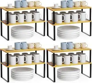 Cabinet Shelf Organizers 8 Pack, Kitchen Counter Rack Shelves Riser, Stackable Expandable Spice Rack, Pantry Cupboard Storage Organization (Black and Natural, Long) Cabinet Shelf Organizers 8 Pack, Kitchen Counter Rack Shelves Riser, Stackable Expandable Spice Rack, Pantry Cupboard Storage Organization (Black and Natural, Long)