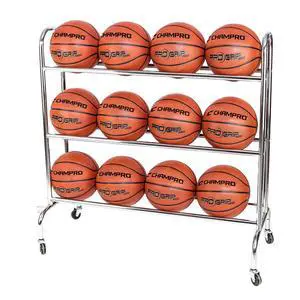 12 Ball Rack with Casters for Basketball, Volleyball, and More, Upright 12 Ball Rack with Casters for Basketball, Volleyball, and More, Upright