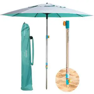 Umbrella with 10 Second Easy Setup Hammer In Anchor-7ft Large Portable Heavy Duty High Wind Stability Beach Umbrellas For Sand-ASTM F3681 Safety Tested-Silver Coated UPF 55 Sun Protection Umbrella with 10 Second Easy Setup Hammer In Anchor-7ft Large Portable Heavy Duty High Wind Stability Beach Umbrellas For Sand-ASTM F3681 Safety Tested-Silver Coated UPF 55 Sun Protection