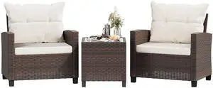 3 Pieces Patio Furniture Set, PE Rattan Wicker 3 Pcs Patio Set, Outdoor Furniture Set with Two Outdoor Chairs and Table, Conversation Set for Garden, Poolside, Balcony, and Porch(Beige) 3 Pieces Patio Furniture Set, PE Rattan Wicker 3 Pcs Patio Set, Outdoor Furniture Set with Two Outdoor Chairs and Table, Conversation Set for Garden, Poolside, Balcony, and Porch(Beige)