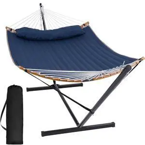 Portable Outdoor Hammock with Stand, Heavy Duty Hammock with Carrying Bag, Soft Pillow, Balance Ropes, Dark Blue Portable Outdoor Hammock with Stand, Heavy Duty Hammock with Carrying Bag, Soft Pillow, Balance Ropes, Dark Blue