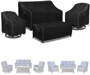 Patio Furniture Covers 4 Piece Set, 600D Heavy Duty Outdoor Furniture Covers Waterproof for Patio 3-Seater Sofa,Swivel Rocker Chair and Coffee Table Furniture Set,Black,XX-Large Patio Furniture Covers 4 Piece Set, 600D Heavy Duty Outdoor Furniture Covers Waterproof for Patio 3-Seater Sofa,Swivel Rocker Chair and Coffee Table Furniture Set,Black,XX-Large