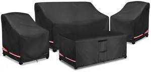 Patio Furniture Set Covers,4 Pcs 600D Heavy Duty 100% Waterproof Outdoor Furniture Cover,Fit Patio Loveseat, Chair and Coffee Table (Black,Medium) Patio Furniture Set Covers,4 Pcs 600D Heavy Duty 100% Waterproof Outdoor Furniture Cover,Fit Patio Loveseat, Chair and Coffee Table (Black,Medium)