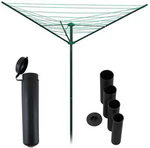 91 FT Outdoor Umbrella Clothesline - Green Painted Steel Rotary Clothesline Line with Ground Socket for Outdoor Laundry Drying, Hanging Clothes, Sheets & Towels 91 FT Outdoor Umbrella Clothesline - Green Painted Steel Rotary Clothesline Line with Ground Socket for Outdoor Laundry Drying, Hanging Clothes, Sheets & Towels