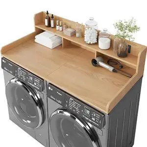 Washer Dryer Countertop with Shelf, 2-Tier Laundry Countertop Over Washer and Dryer, 54" x 27.55" Wooden Table for Folding Clothes for Laundry Room Organization and Storage (Oak) Washer Dryer Countertop with Shelf, 2-Tier Laundry Countertop Over Washer and Dryer, 54" x 27.55" Wooden Table for Folding Clothes for Laundry Room Organization and Storage (Oak)
