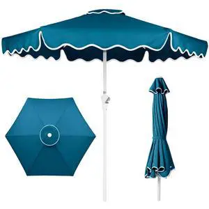 7.5ft Patio Market Umbrella with Wavy Trim, UV-Fade-Resistant 210g Canopy, Crank & Tilt, Wind Vent, Heavy-Duty Frame - Peacock 7.5ft Patio Market Umbrella with Wavy Trim, UV-Fade-Resistant 210g Canopy, Crank & Tilt, Wind Vent, Heavy-Duty Frame - Peacock