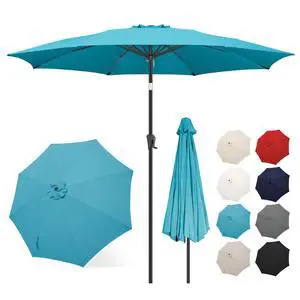 10ft Patio Umbrella - Outdoor Umbrella with Push Button Tilt and Crank for UV Protection, Table Market Umbrella for Garden, Deck, Backyard, Pool and Beach(Aqua Blue) 10ft Patio Umbrella - Outdoor Umbrella with Push Button Tilt and Crank for UV Protection, Table Market Umbrella for Garden, Deck, Backyard, Pool and Beach(Aqua Blue)