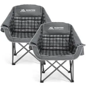 Oversized 2 Pack Camping Chairs, Padded Camping Chair Support 450LBS, Grey Oversized 2 Pack Camping Chairs, Padded Camping Chair Support 450LBS, Grey