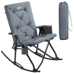 Oversized Padded Folding Rocking Camping Chair Outdoor 400 LBS Gray Oversized Padded Folding Rocking Camping Chair Outdoor 400 LBS Gray