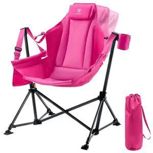 Padded Oversized Hammock Camping Chair, Compact Heavy Duty Swing Chair with Multi-Storage Pockets, Portable Folding Rocking Camping Chair, Support Up to 400lbs, Pink Padded Oversized Hammock Camping Chair, Compact Heavy Duty Swing Chair with Multi-Storage Pockets, Portable Folding Rocking Camping Chair, Support Up to 400lbs, Pink