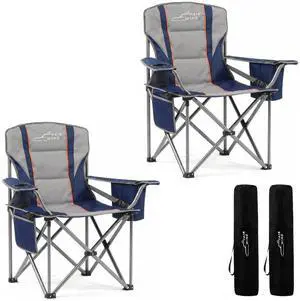Fully Padded Oversized Camping Chair for Adults Heavy Duty Folding Lawn Chair with Adjustable Lumbar Support, Cooler Bag & Cup Holder for Outdoor, Sports, Beach - Support 500LBS, 2 Pack Fully Padded Oversized Camping Chair for Adults Heavy Duty Folding Lawn Chair with Adjustable Lumbar Support, Cooler Bag & Cup Holder for Outdoor, Sports, Beach - Support 500LBS, 2 Pack