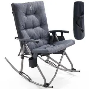 Oversized Folding Rocking Camping Chair, Padded Portable Rocker Chair for Patio, Lawn and Outdoors, Heavy Duty Hard Armchair for Adults Supports 400lbs, Grey Oversized Folding Rocking Camping Chair, Padded Portable Rocker Chair for Patio, Lawn and Outdoors, Heavy Duty Hard Armchair for Adults Supports 400lbs, Grey