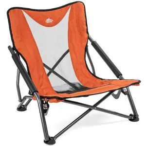 Camping Chair - Low Profile Polyester Folding Chair for Camping, Beach, Picnic, Barbeques, Sporting Event with Carry Bag and Cushion Availability, Orange Camping Chair - Low Profile Polyester Folding Chair for Camping, Beach, Picnic, Barbeques, Sporting Event with Carry Bag and Cushion Availability, Orange