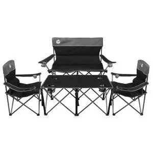 Folding Camping Chair Set of 4, Portable Collapsible Conversation Set w/1 Sofa, 2 Single Chairs, 1 Table for Family Patio, Outdoor Travel,Beach(Black) Folding Camping Chair Set of 4, Portable Collapsible Conversation Set w/1 Sofa, 2 Single Chairs, 1 Table for Family Patio, Outdoor Travel,Beach(Black)