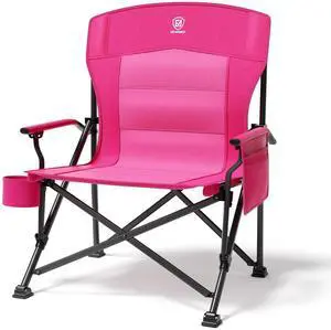 Oversized Folding Women Camping Chair, for Adults Heavy Duty Lawn Chair with Side Pockets, Portable Collapsible Quad Chair for Outside, Support Up to 500lbs, Pink Oversized Folding Women Camping Chair, for Adults Heavy Duty Lawn Chair with Side Pockets, Portable Collapsible Quad Chair for Outside, Support Up to 500lbs, Pink