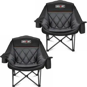 Oversized XL Camping Chair for Adults - 2 Packs 500lbs Support Heavy-Duty Padded Folding Chair with Side Pocket Cup Holder Cooling Bag for Outdoor Sports Garden Beach Fishing Lawn Black Oversized XL Camping Chair for Adults - 2 Packs 500lbs Support Heavy-Duty Padded Folding Chair with Side Pocket Cup Holder Cooling Bag for Outdoor Sports Garden Beach Fishing Lawn Black