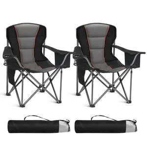 2 Pack Oversized Folding Camping Chairs Lawn Chairs Support 450 LBS Black 2 Pack Oversized Folding Camping Chairs Lawn Chairs Support 450 LBS Black