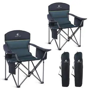 Folding Camping Chair Oversized 2 Pack Lawn Chair W/ Cooler Bag, Cup Holder Folding Camping Chair Oversized 2 Pack Lawn Chair W/ Cooler Bag, Cup Holder