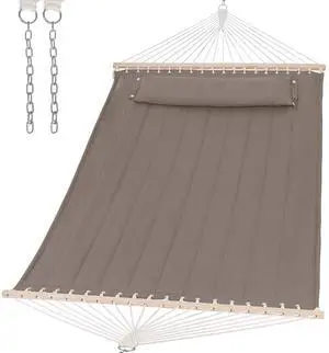 Double Quilted Heavy Duty 2 Person Hammock, Brown Double Quilted Heavy Duty 2 Person Hammock, Brown