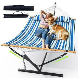 Double Hammock with Stand 500lbs Heavy Duty Outdoor Two Person Blue Double Hammock with Stand 500lbs Heavy Duty Outdoor Two Person Blue