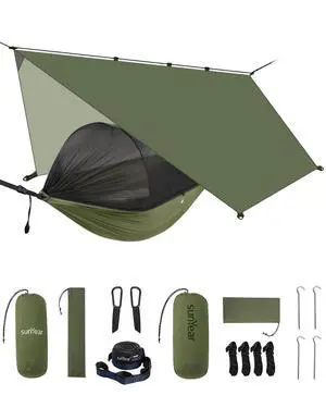 Camping Hammock with Net & Rain Fly - Double & Single Hammock with House-Like Net- Easy Setup & Pack, Lightweight & Portable, Perfect for Hiking, Backpacking, Outdoor Sleeping Camping Hammock with Net & Rain Fly - Double & Single Hammock with House-Like Net- Easy Setup & Pack, Lightweight & Portable, Perfect for Hiking, Backpacking, Outdoor Sleeping