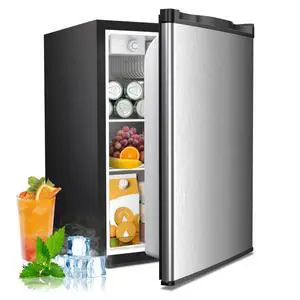 2.56 Cu.Ft. Mini Fridge with Freezer, Small Refrigerators with Adjustable Thermostat, Low Noise, Energy Saving, Compact Refrigerators for College Dorm, Office, Bedroom, Stainless Steel 2.56 Cu.Ft. Mini Fridge with Freezer, Small Refrigerators with Adjustable Thermostat, Low Noise, Energy Saving, Compact Refrigerators for College Dorm, Office, Bedroom, Stainless Steel
