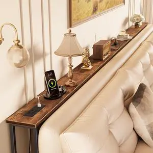 118 Inch Sofa Table with Power Outlets and USB-C Ports, 5.9 Inch Narrow Entryway Table, Behind Couch Table with Storage, Extra-Long Console Table, Living Room, Rusitc Brown 118 Inch Sofa Table with Power Outlets and USB-C Ports, 5.9 Inch Narrow Entryway Table, Behind Couch Table with Storage, Extra-Long Console Table, Living Room, Rusitc Brown