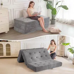 Folding Sofa Couch Bed, 6 Inch Tri-Fold Floor Sofa Bed, Folding Mattress with Handles, Soft Faux Fur Folding Bed with Supportive Foam Filling, Portable Couch for Living Room, Full, Grey Folding Sofa Couch Bed, 6 Inch Tri-Fold Floor Sofa Bed, Folding Mattress with Handles, Soft Faux Fur Folding Bed with Supportive Foam Filling, Portable Couch for Living Room, Full, Grey