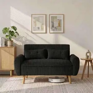 48'' Loveseat Sofa, Mid-Century Modern Upholstered Couch Deep Seat with 2 Pillows, 10" Thick Cushion with Spring, Solid Wood Frame Small Couch for Living Room, Dorms & Office, Black 48'' Loveseat Sofa, Mid-Century Modern Upholstered Couch Deep Seat with 2 Pillows, 10" Thick Cushion with Spring, Solid Wood Frame Small Couch for Living Room, Dorms & Office, Black