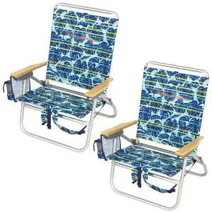 2-Pack 4-Position Extended 12.8" seat Height Easy in-Easy Out Folding Backpack Beach Chair, Blue Tropical Leaves 2-Pack 4-Position Extended 12.8" seat Height Easy in-Easy Out Folding Backpack Beach Chair, Blue Tropical Leaves