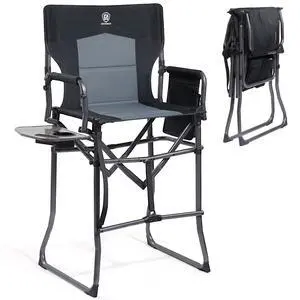 Portable 30.7" Seat Height Tall Folding Camping Chair Directors Chair High Foldable Bar Stool with Side Table for Makeup Artist, Sports Event, Craft Show, Supports 350LBS Portable 30.7" Seat Height Tall Folding Camping Chair Directors Chair High Foldable Bar Stool with Side Table for Makeup Artist, Sports Event, Craft Show, Supports 350LBS