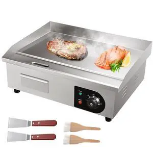 Commercial Electric Griddle, 22", 1600W Countertop Flat Top Griddle, Stainless Steel Teppanyaki Grill w/Iron Cooking Plate, 122-572 Adjustable Temp Control 2 Shovels & Brushes, 110V Commercial Electric Griddle, 22", 1600W Countertop Flat Top Griddle, Stainless Steel Teppanyaki Grill w/Iron Cooking Plate, 122-572 Adjustable Temp Control 2 Shovels & Brushes, 110V