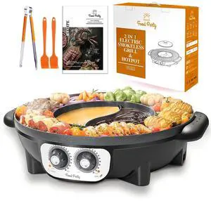 Hot Pot with Grill 2 in 1 Electric Smokeless Grill and Hotpot Pot Combo Korean BBQ Grill 110V 1700W Hot Pot with Grill 2 in 1 Electric Smokeless Grill and Hotpot Pot Combo Korean BBQ Grill 110V 1700W