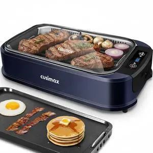 Electric Indoor Grill Griddle, Smokeless Grill, Blue Electric Indoor Grill Griddle, Smokeless Grill, Blue