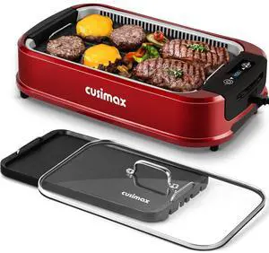 Indoor Grill, Smokeless Grill Indoor, Electric Griddle, 1500W, Red Indoor Grill, Smokeless Grill Indoor, Electric Griddle, 1500W, Red