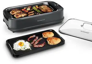 Indoor Grill, 1500W Smokeless Electric Grill with 2 in1 Nonstick Grill/Griddle Plates, Portable Korean BBQ Grill with 6-Level Control, Glass Lid, Dishwasher Safe, Double Plates, Gray Indoor Grill, 1500W Smokeless Electric Grill with 2 in1 Nonstick Grill/Griddle Plates, Portable Korean BBQ Grill with 6-Level Control, Glass Lid, Dishwasher Safe, Double Plates, Gray