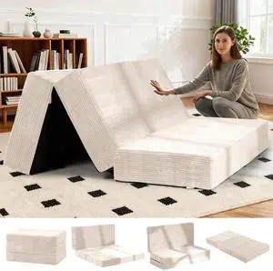 6-Inch Tri-Fold Foldable Mattress, Folding Sofa Bed with Removable Washable Cover, Portable Futon Mattress Full Size Floor Guest Mat with Non-Slip Bottom & Carry Handles for Camping (Beige, Queen) 6-Inch Tri-Fold Foldable Mattress, Folding Sofa Bed with Removable Washable Cover, Portable Futon Mattress Full Size Floor Guest Mat with Non-Slip Bottom & Carry Handles for Camping (Beige, Queen)