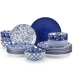 SELENE Plates and Bowls Set for 6, 18 Pieces Dinnerware Sets, Mircowave and Dishwasher Safe Dishes Set, Porcelain Blue Dinnerware SELENE Plates and Bowls Set for 6, 18 Pieces Dinnerware Sets, Mircowave and Dishwasher Safe Dishes Set, Porcelain Blue Dinnerware