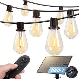 198FT(192FT+6) Solar String Lights Outdoor, Waterproof, Last 20+ Hrs 198FT(192FT+6) Solar String Lights Outdoor, Waterproof, Last 20+ Hrs