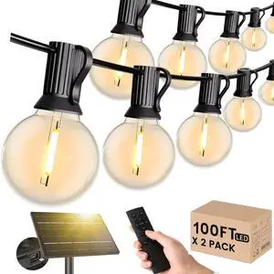 Solar Outdoor String Lights 200FT, G40 Patio Lights Shatterproof Dimmable Vintage Edison Bulbs - Solar Powered Weatherproof Light for Patio, Backyard, Garden, Bistro(2X100 FT) Solar Outdoor String Lights 200FT, G40 Patio Lights Shatterproof Dimmable Vintage Edison Bulbs - Solar Powered Weatherproof Light for Patio, Backyard, Garden, Bistro(2X100 FT)