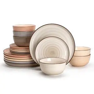 Plates and Bowls Sets, 18 Piece Dinnerware Set Porcelain Round Dinner Set for 6, Scratch Resistant Dishes Set, Dishwasher and Oven Microwave Safe Handpainted Swirl Dishware Sets, Neutral Plates and Bowls Sets, 18 Piece Dinnerware Set Porcelain Round Dinner Set for 6, Scratch Resistant Dishes Set, Dishwasher and Oven Microwave Safe Handpainted Swirl Dishware Sets, Neutral